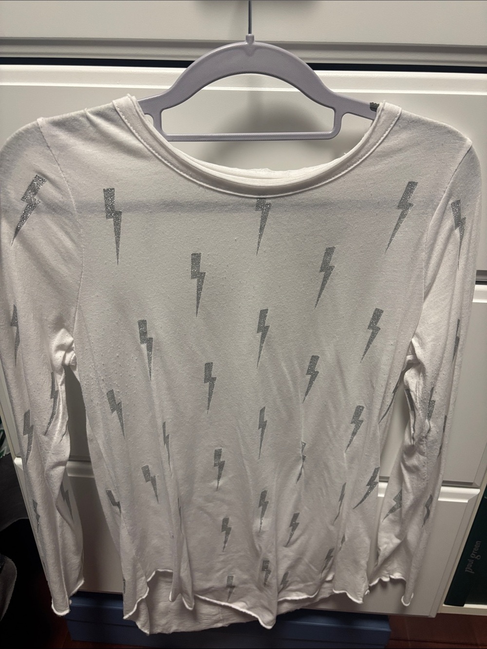 Chaser White Long Sleeve Tee with Silver Lightning Bolts